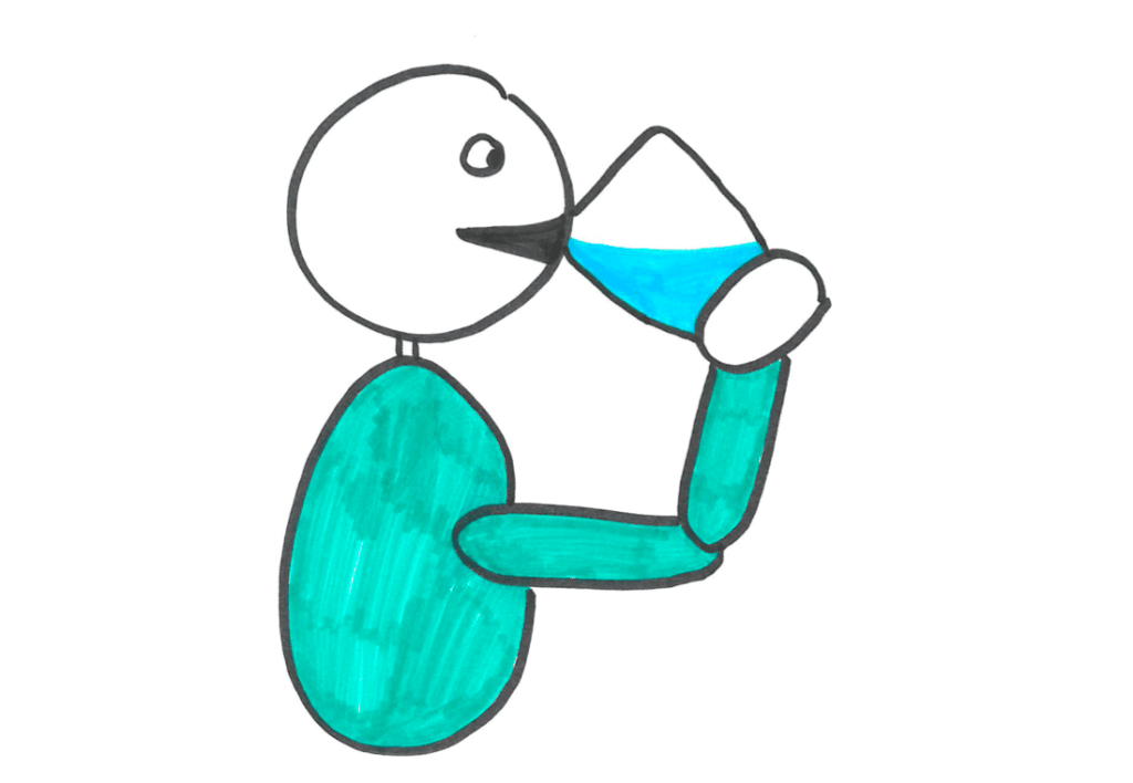 Undgå muskelspændinger, når du sidder. Drik vand i løbet af dagen